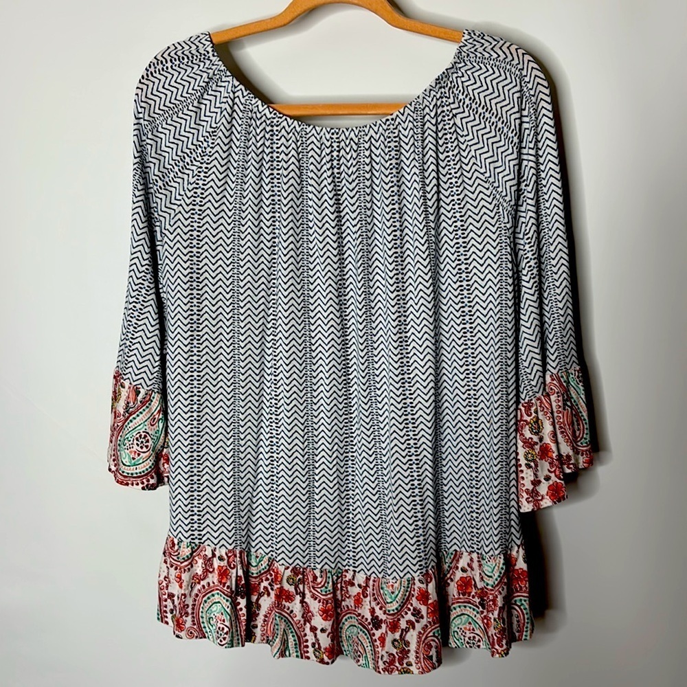 Style & Co. Black, Blue and White Relaxed Boho style Blouse, XXL - Picture 2 of 8